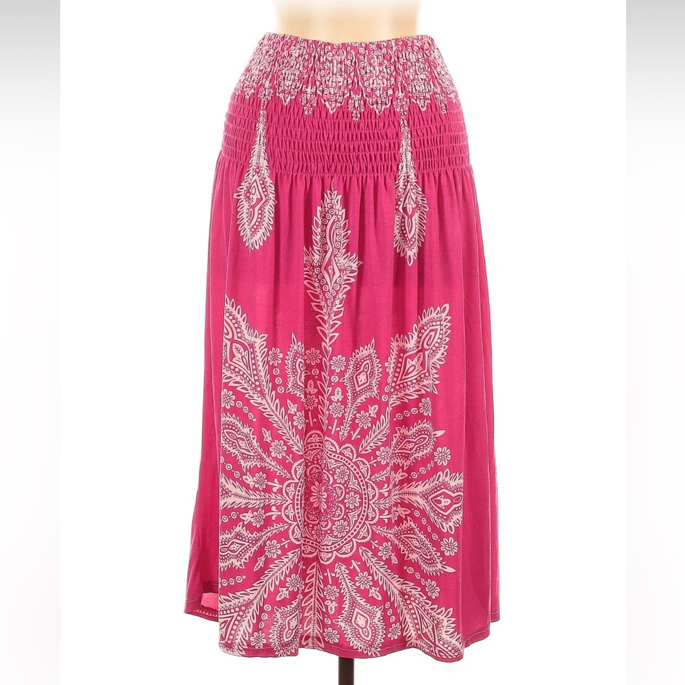 Vibrant Fuchsia and White Boho Maxi Skirt women’s One Size Fits Most